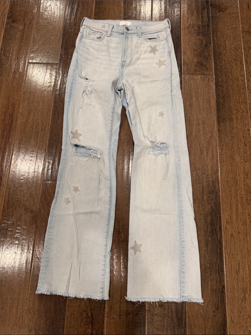 7 For All Mankind Light Blue Star Patch Wide-Leg Jeans